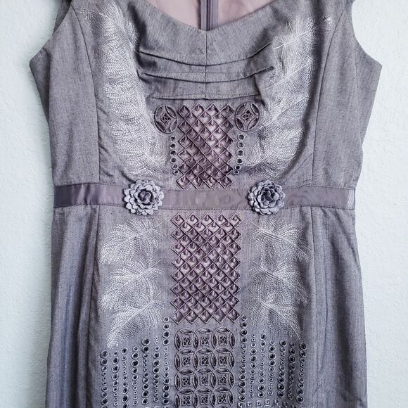 Anthropologie Bryan Lars Gray Eyelet Embroidered Dress - Picture 3 of 8